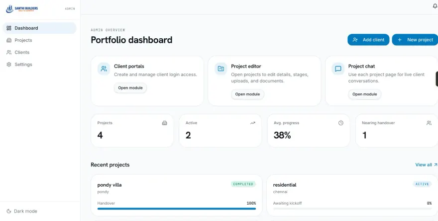 Santhi Builders admin dashboard